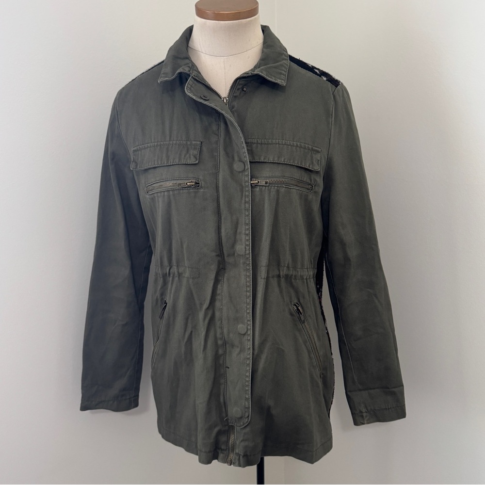 Thread & Supply Small Green Utility Jacket Chore Coat ~ Patterned Back Boho - Picture 2 of 8